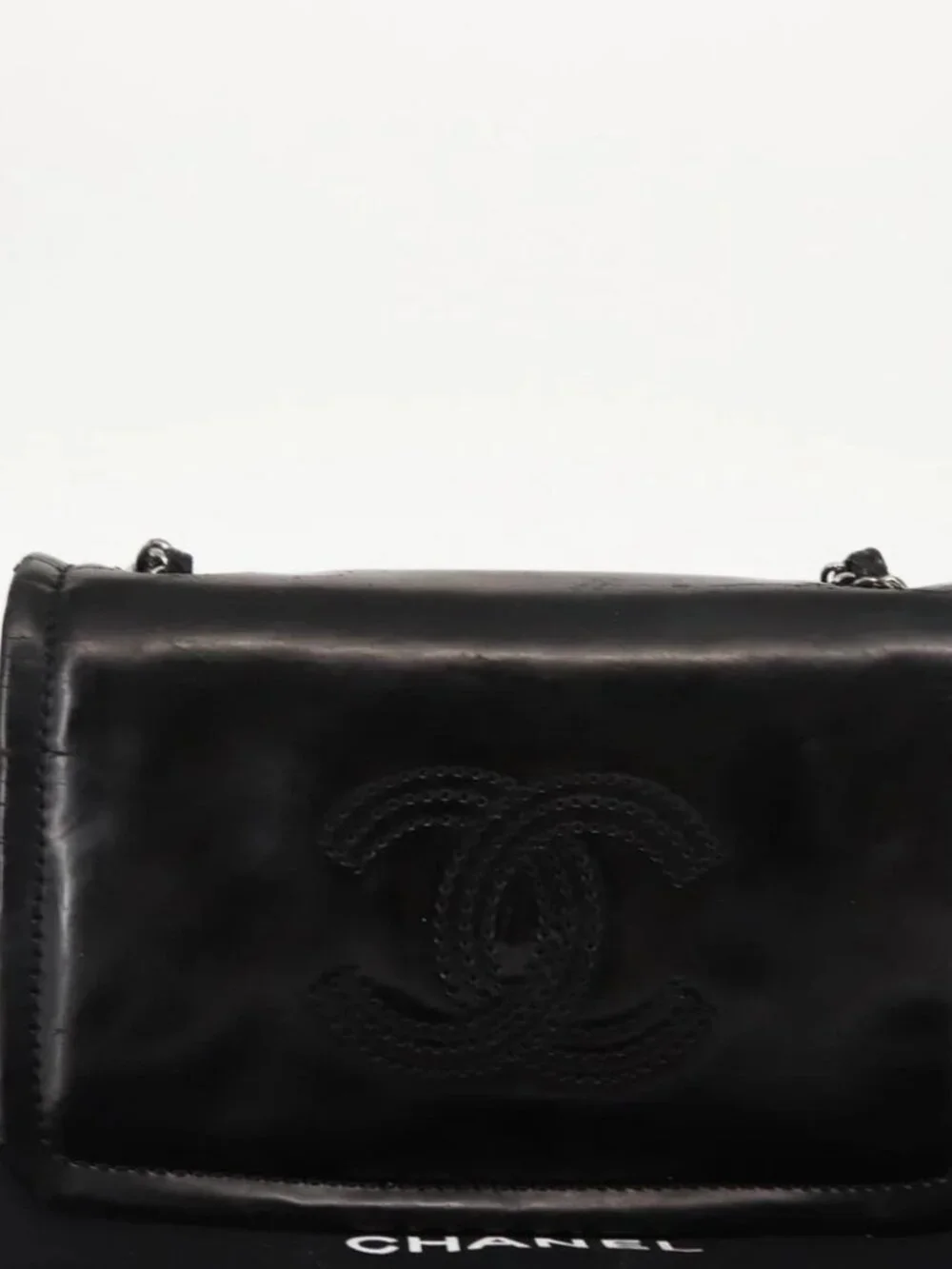 CHANEL Chain Shoulder Bag Patent leather Black Gold CC Auth bs29761